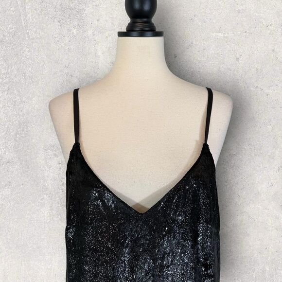 MinkPink Black Mini Dress Shimmer Double V-Neck, Size XS - Picture 2 of 11